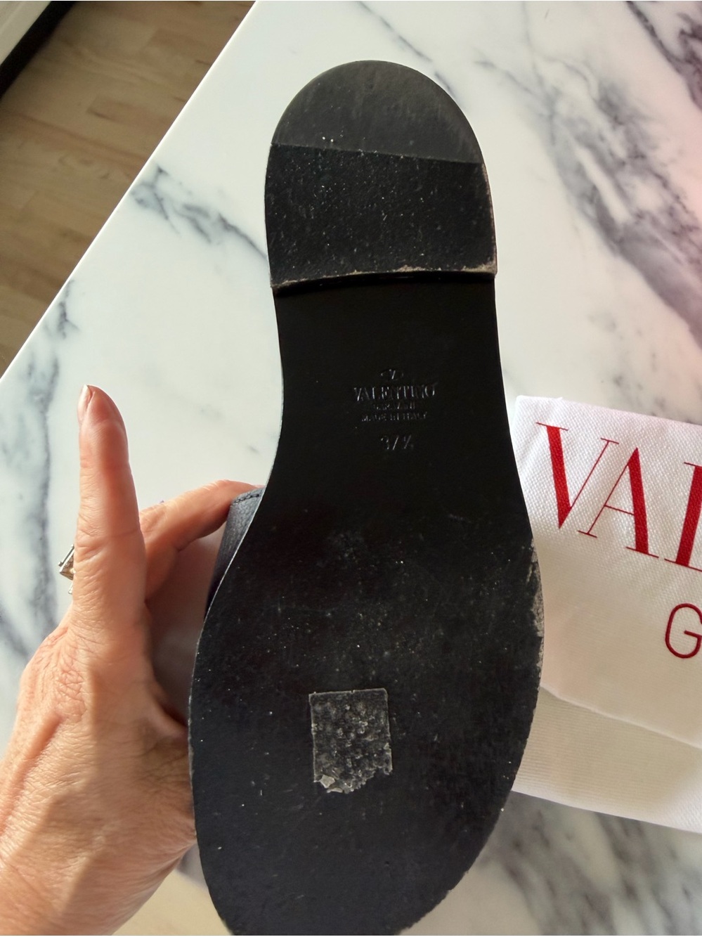 Valentino Garavani Black Leather Slide Sandals with Gold V Logo $850 - Picture 2 of 4